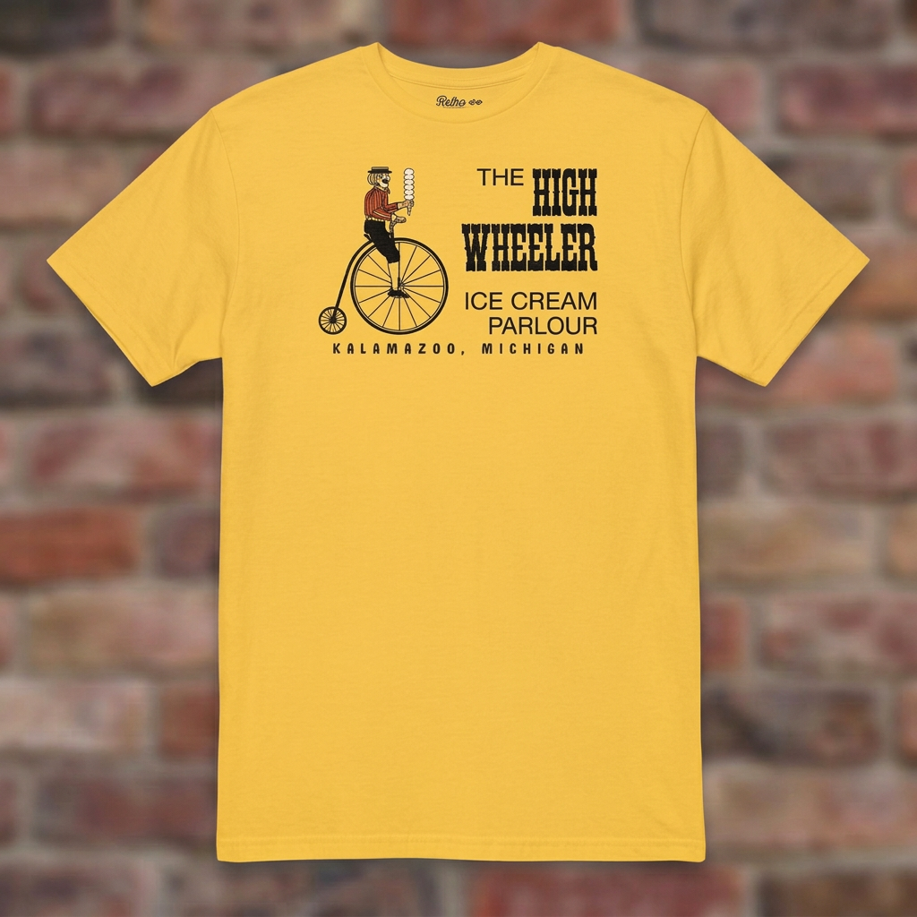 High Wheeler Daisy T-shirt flat lay on brick background