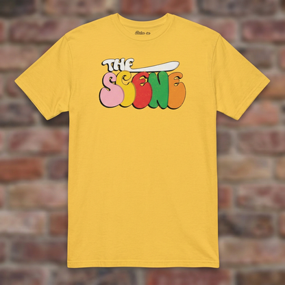 The Scene Detroit Daisy T-shirt flat lay on brick background