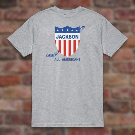 Jackson All-Americans Sport Grey T-shirt flat lay on brick background