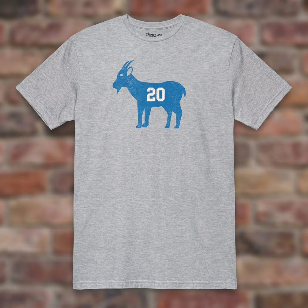 GOAT Barry Sport Grey T-shirt flat lay on brick background